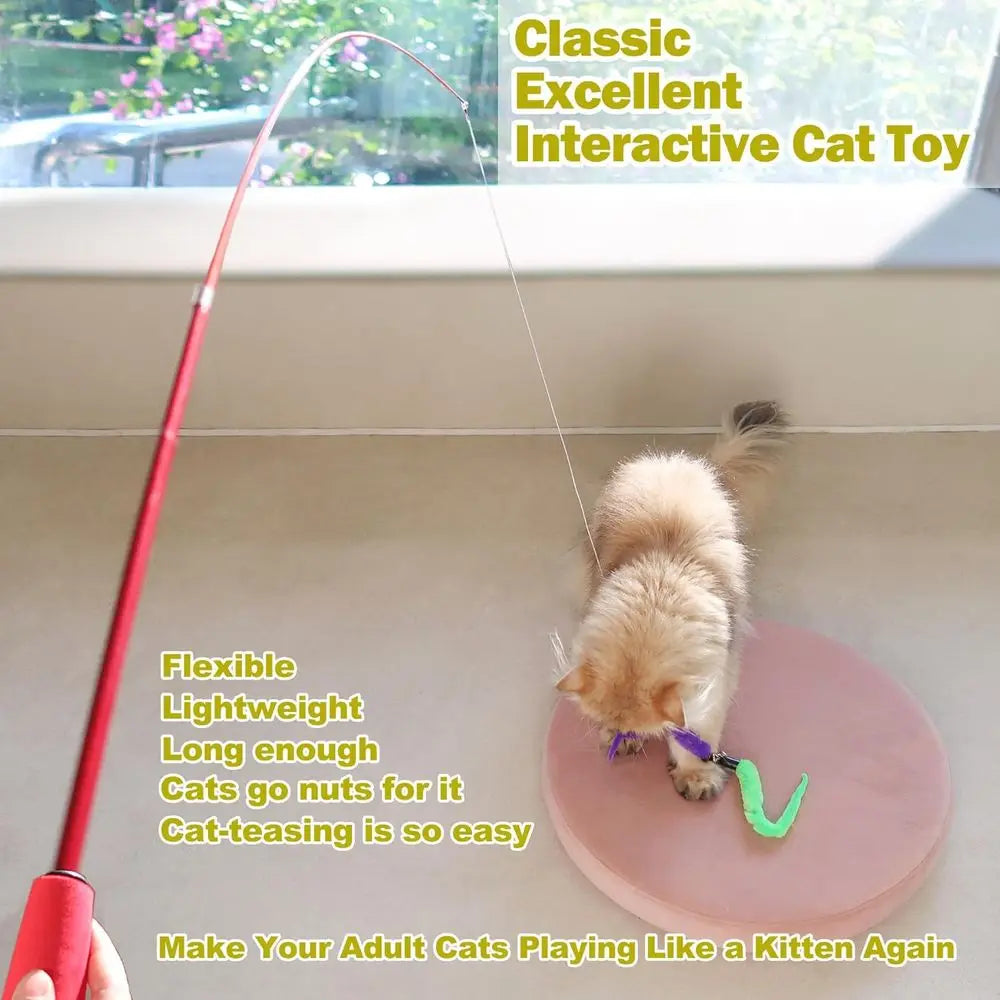 Retractable Wand Cat Toy With Feather Toys For Indoor Cats