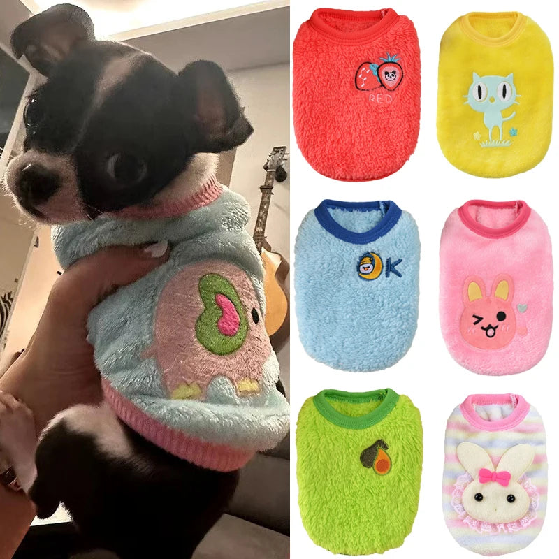 Cute Print Tea Cup Dog Sweater Winter Warm Fleece Clothing