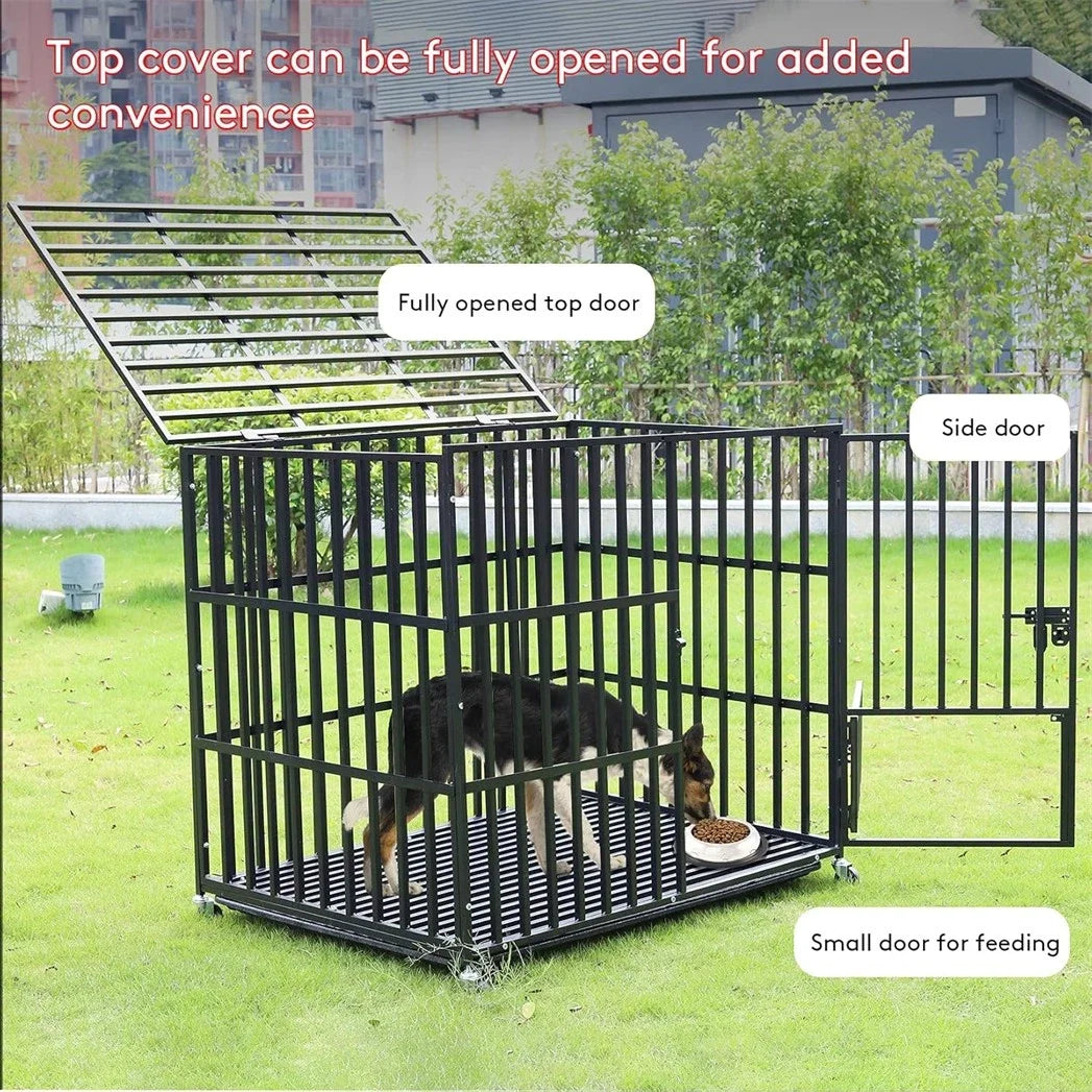 BINGOPAW Heavy-Duty 3-Door Metal Dog Crate With Wheels