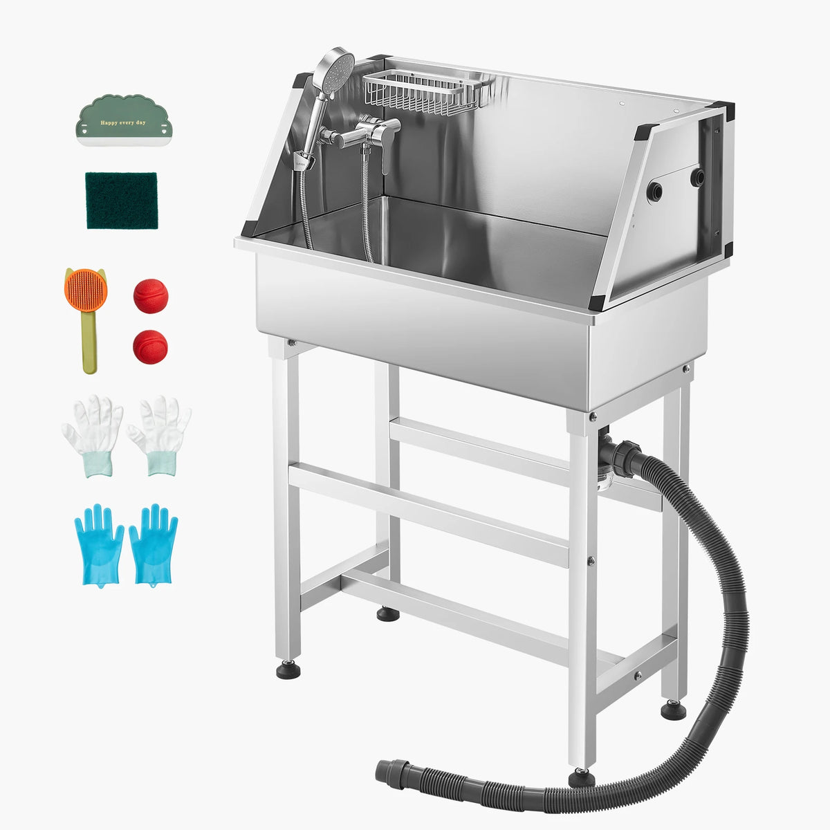 Vevor Stainless Steel Dog Washing Station with Sprayer and Rack