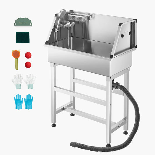 Vevor Stainless Steel Dog Washing Station with Sprayer and Rack