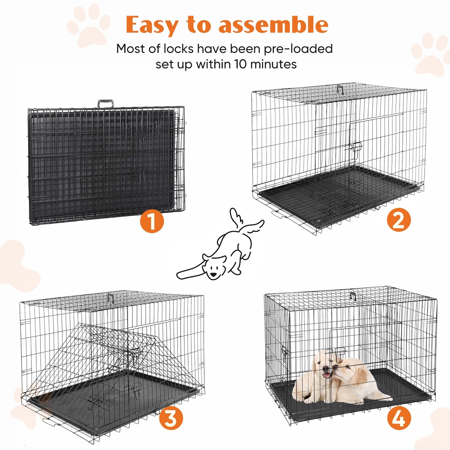 JHK Double Door Folding Metal Wire Dog Kennel With Tray