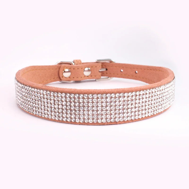Bling Rhinestone Leather Dog Cat Collar