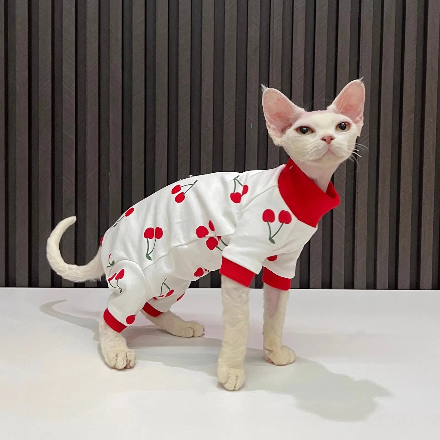 Cartoon Cherry Print Cat Vest For Hairless Sphynx Cats