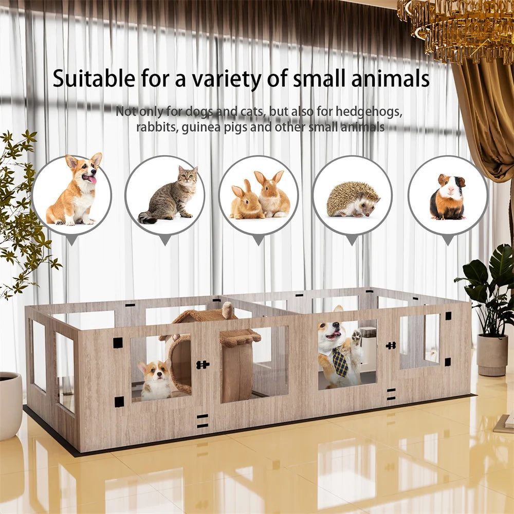 Borwart Tempered Glass Dog Playpen With Waterproof Mat And Rails