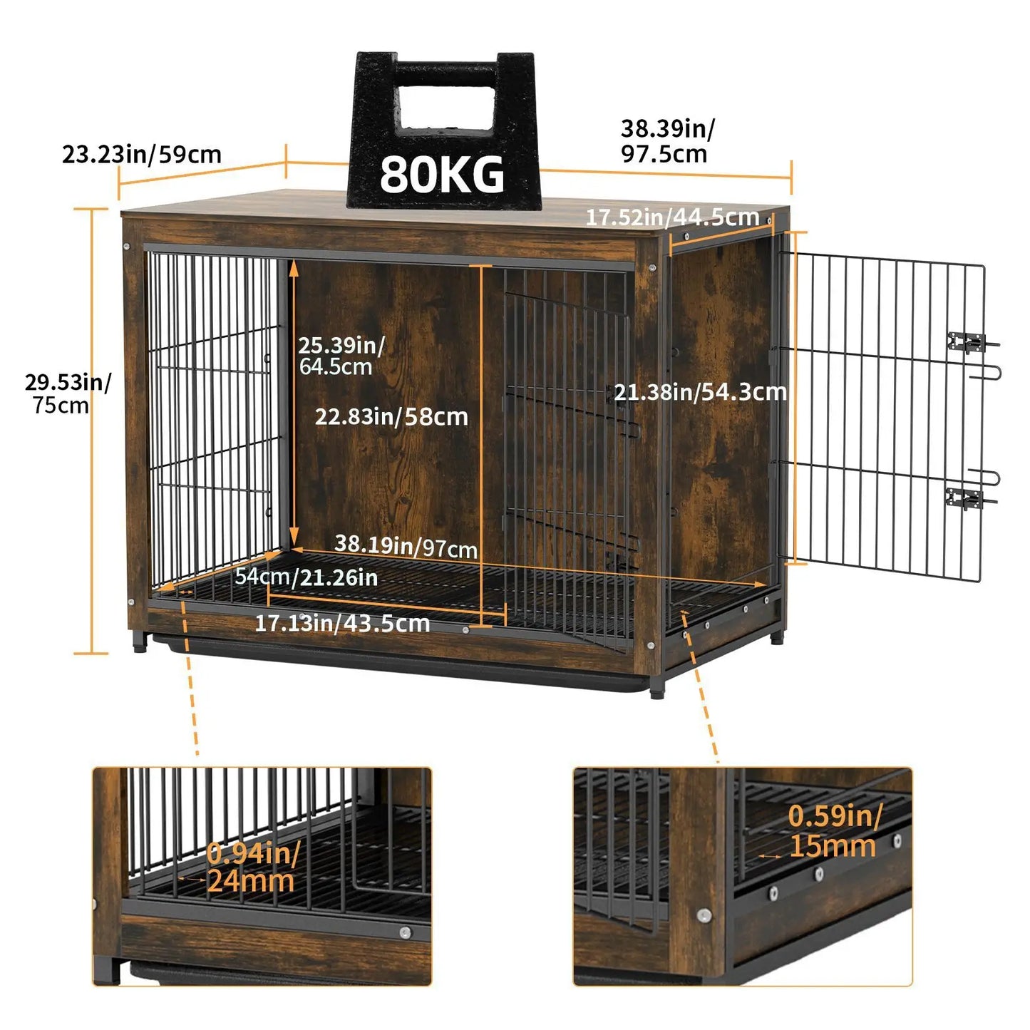 BORWART Wooden Elevated Dog Crate End Table With Double Doors