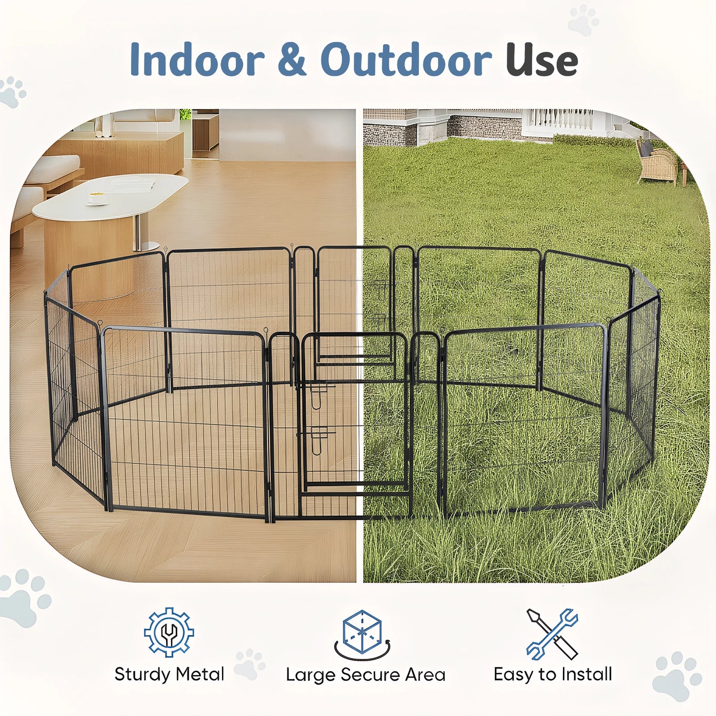 JHK Foldable Metal Dog Playpen For Indoor Outdoor Exercise