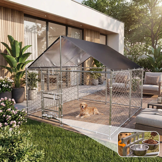 Heavy Duty Large Outdoor Dog Kennel Featuring Dual Open Doors