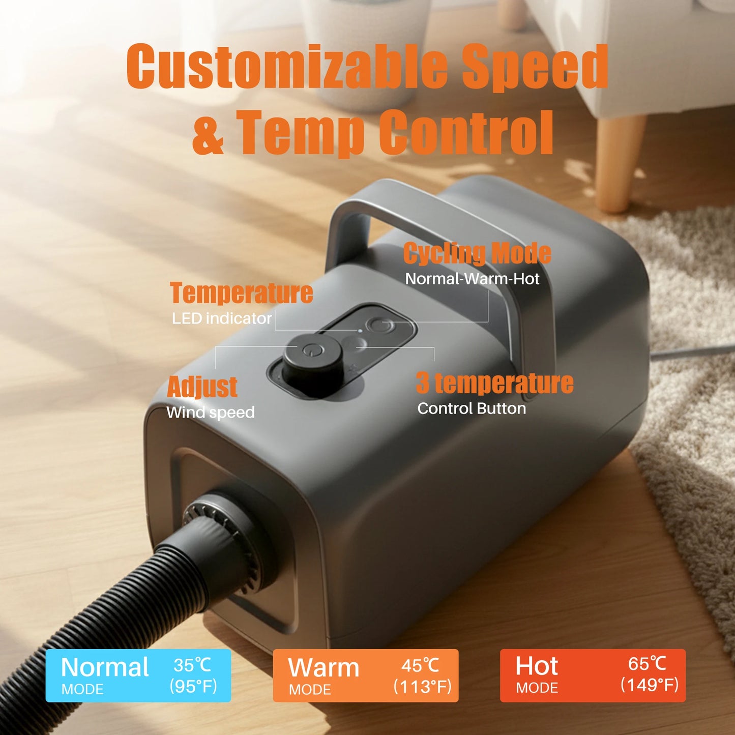 Low Noise Dog Grooming Vacuum Dryer With Adjustable Nozzles