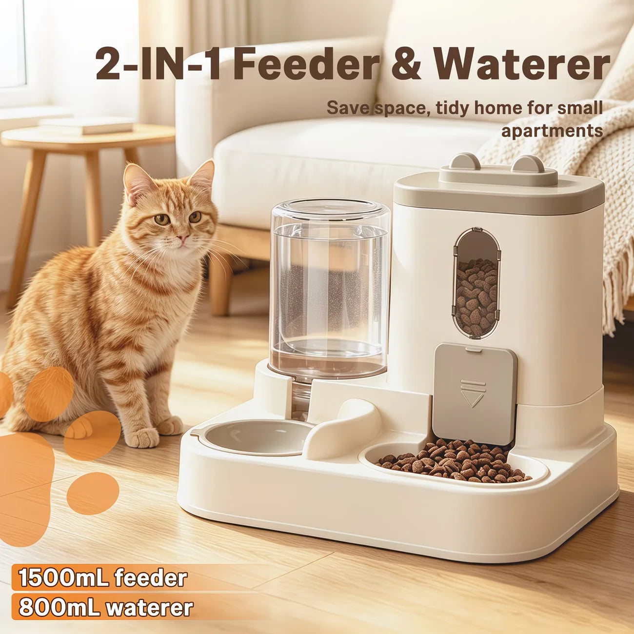 2 In 1 Premium Water Dispenser Feeder Bowl For Pets