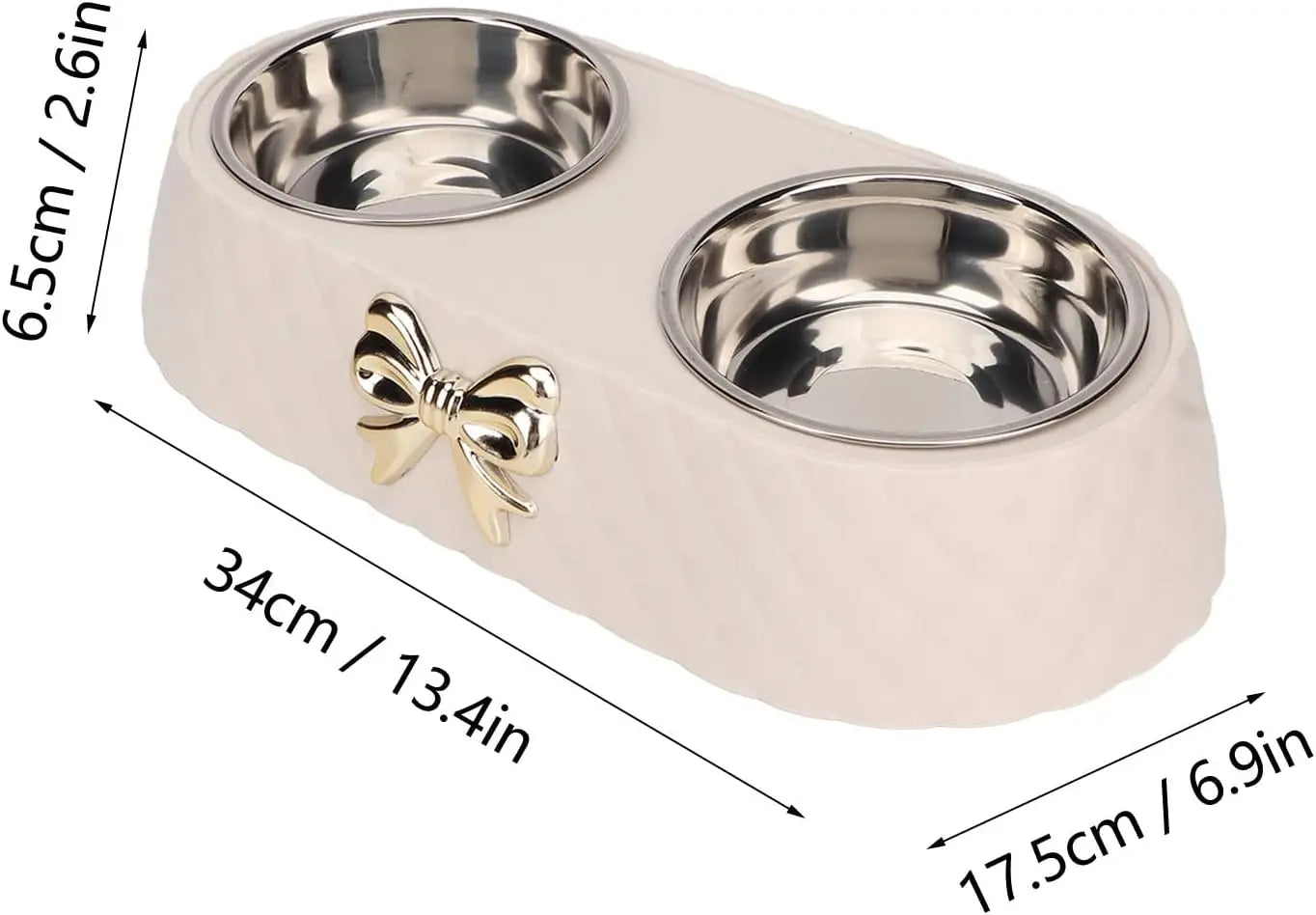 Double Pet Bowl Set With Bowknot Decor Holder Stainless Steel