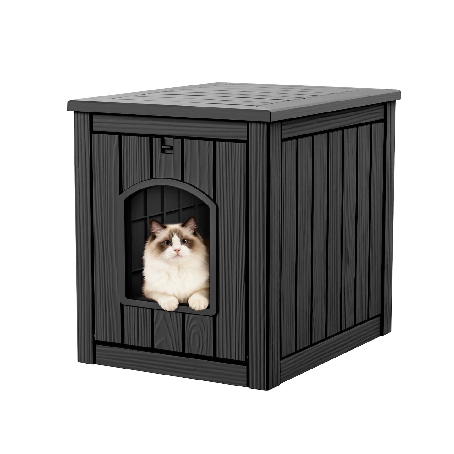 Resin 2-in-1 Waterproof Cat House End Table Indoor/Outdoor Pet Kennel