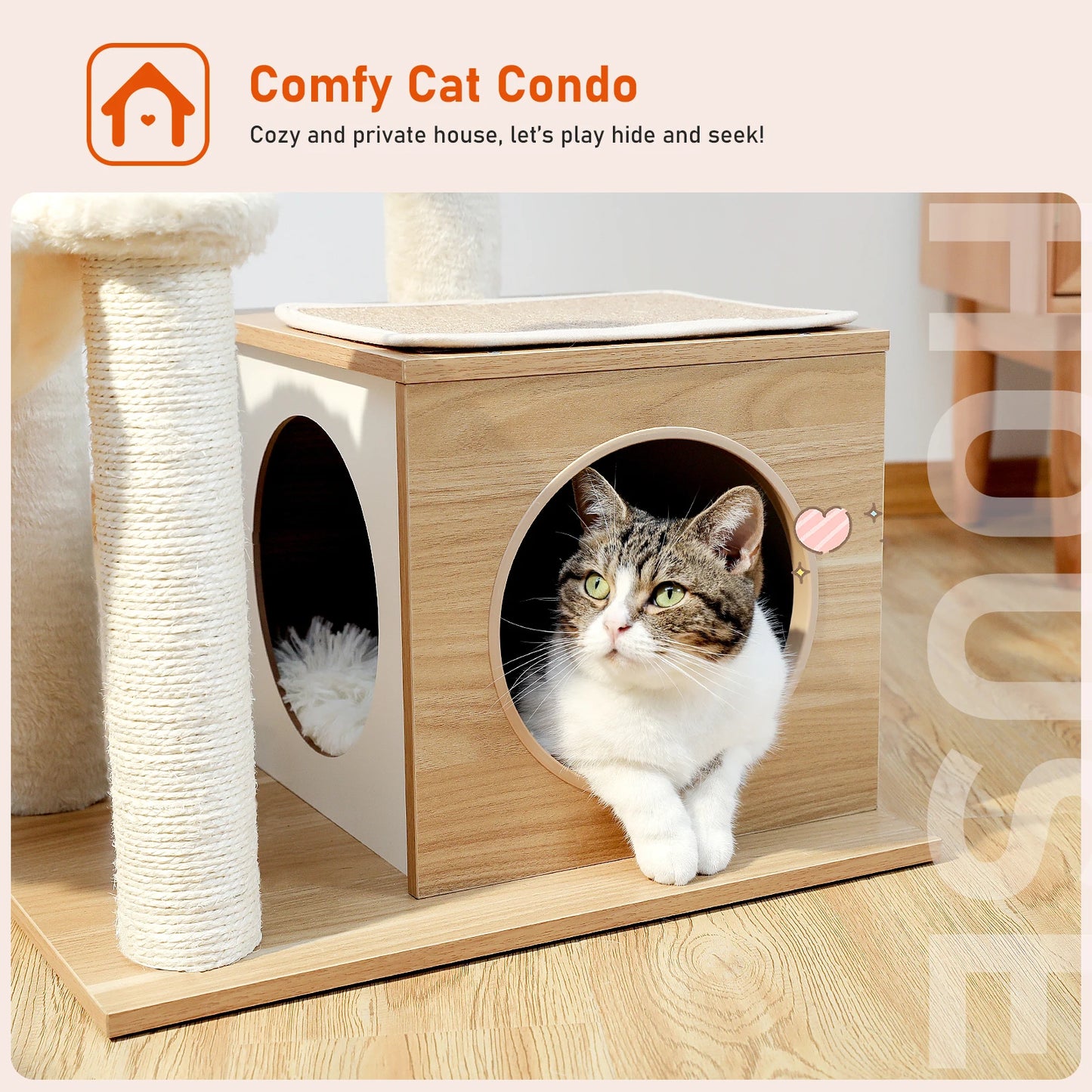 PAWZ Road Modern 3-Tier Wood Cat Tree With Cozy Condo