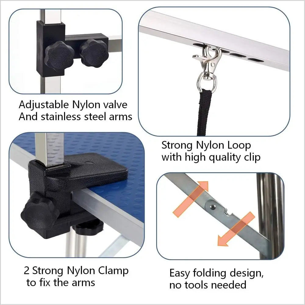 Pet Grooming Table With Adjustable Height And H-Type Arm Non-Slip