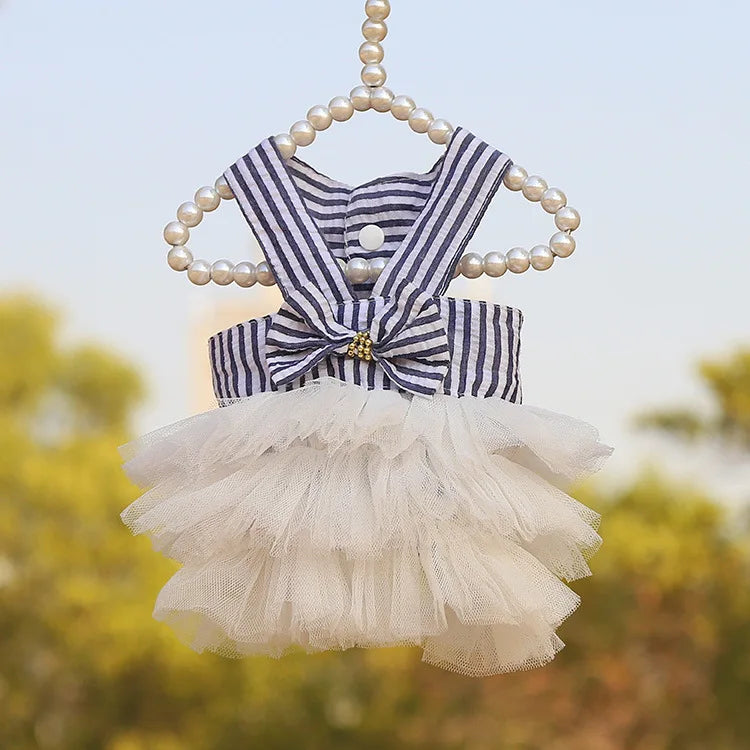 Miss Doggy Summer Lace Dress Striped Pet Clothing For Dogs