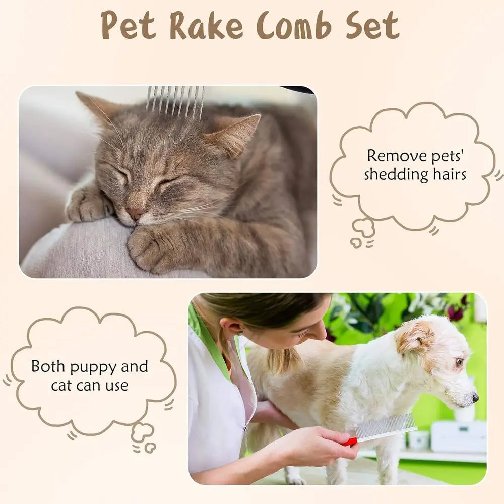 Pet Grooming Kit With Dematting Combs And Slicker Brush