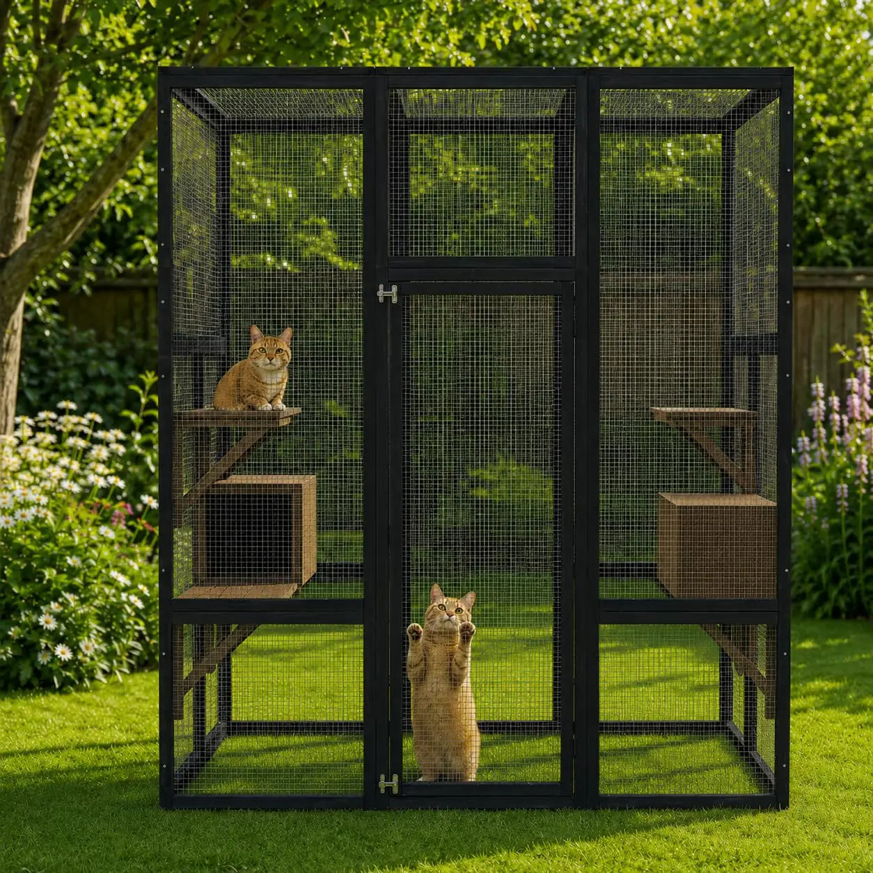 HiMISS Outdoor Wooden Catio Enclosure With Durable Roof And Rest Platforms