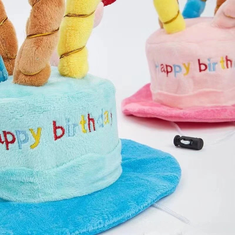 Puppy Birthday Cake Style Hat Plush Pet Outfit For Photos