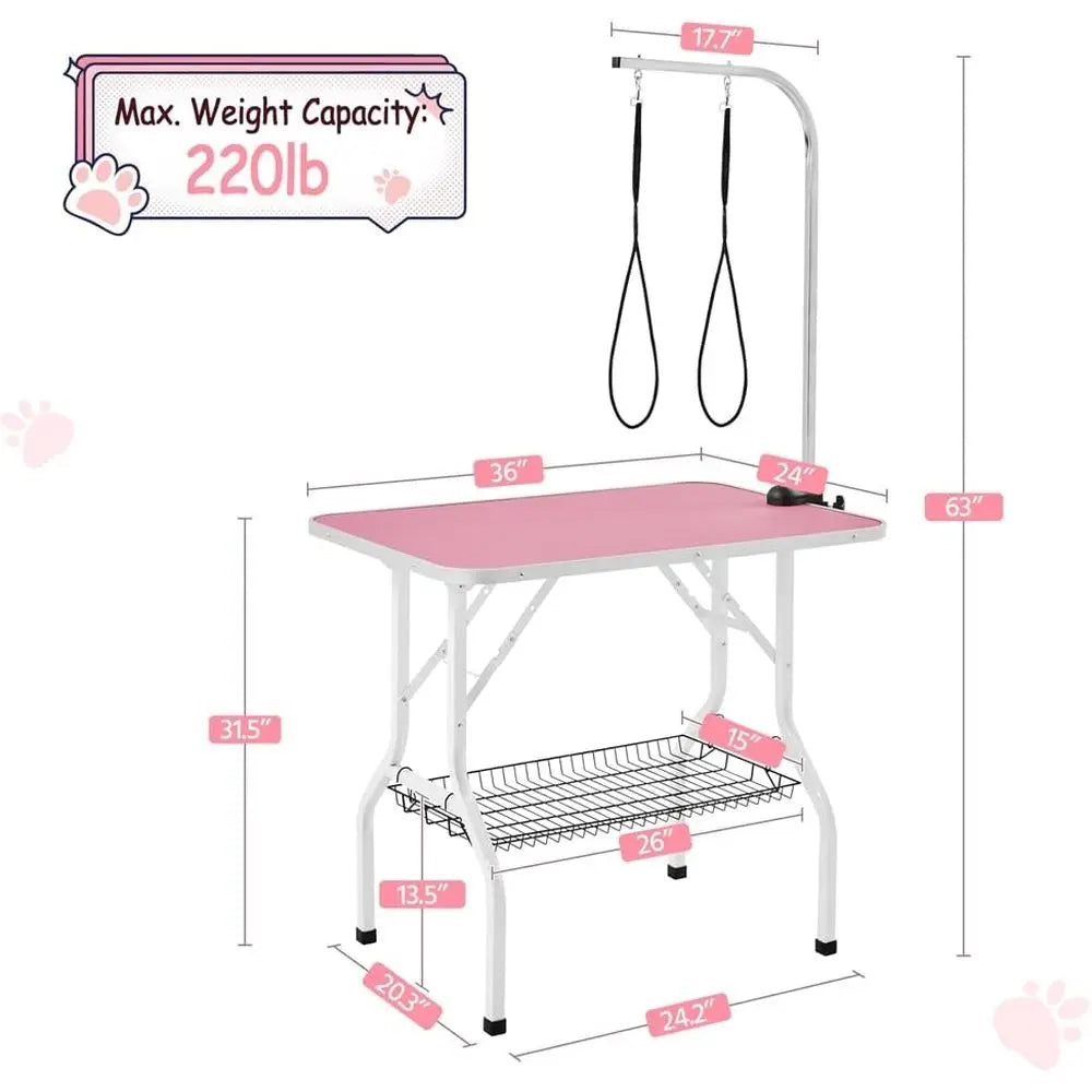 Portable Pet Grooming Table With Adjustable Arm And Leashes