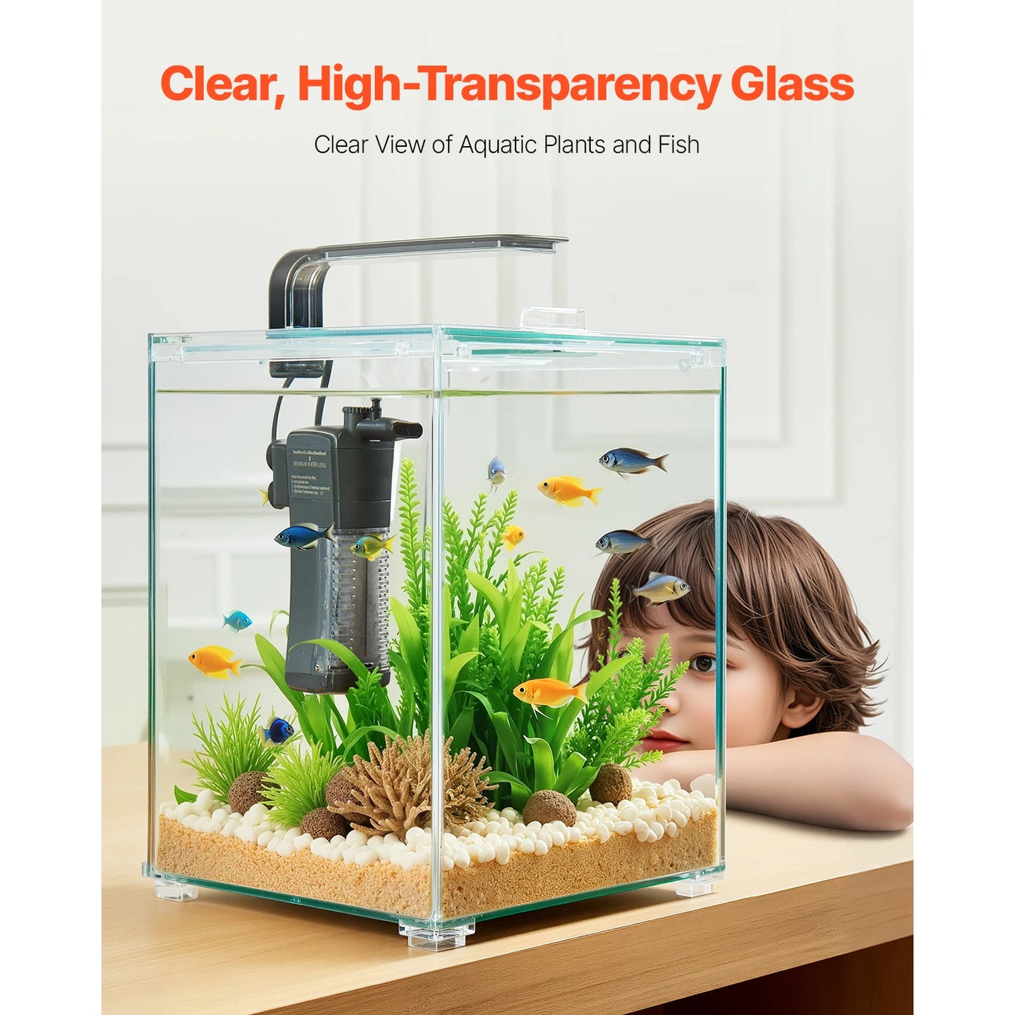 SucceBuy Glass Aquarium With Adjustable Three Color Lighting Self Cleaning