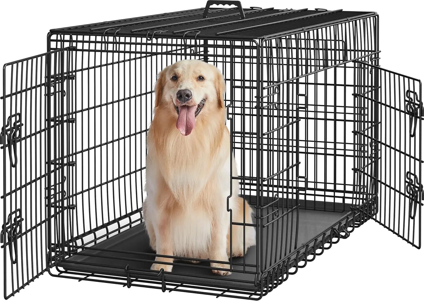 Dog Crate With Divider Collapsible Metal Kennel With Removable Tray