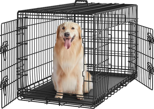 Dog Crate With Divider Collapsible Metal Kennel With Removable Tray
