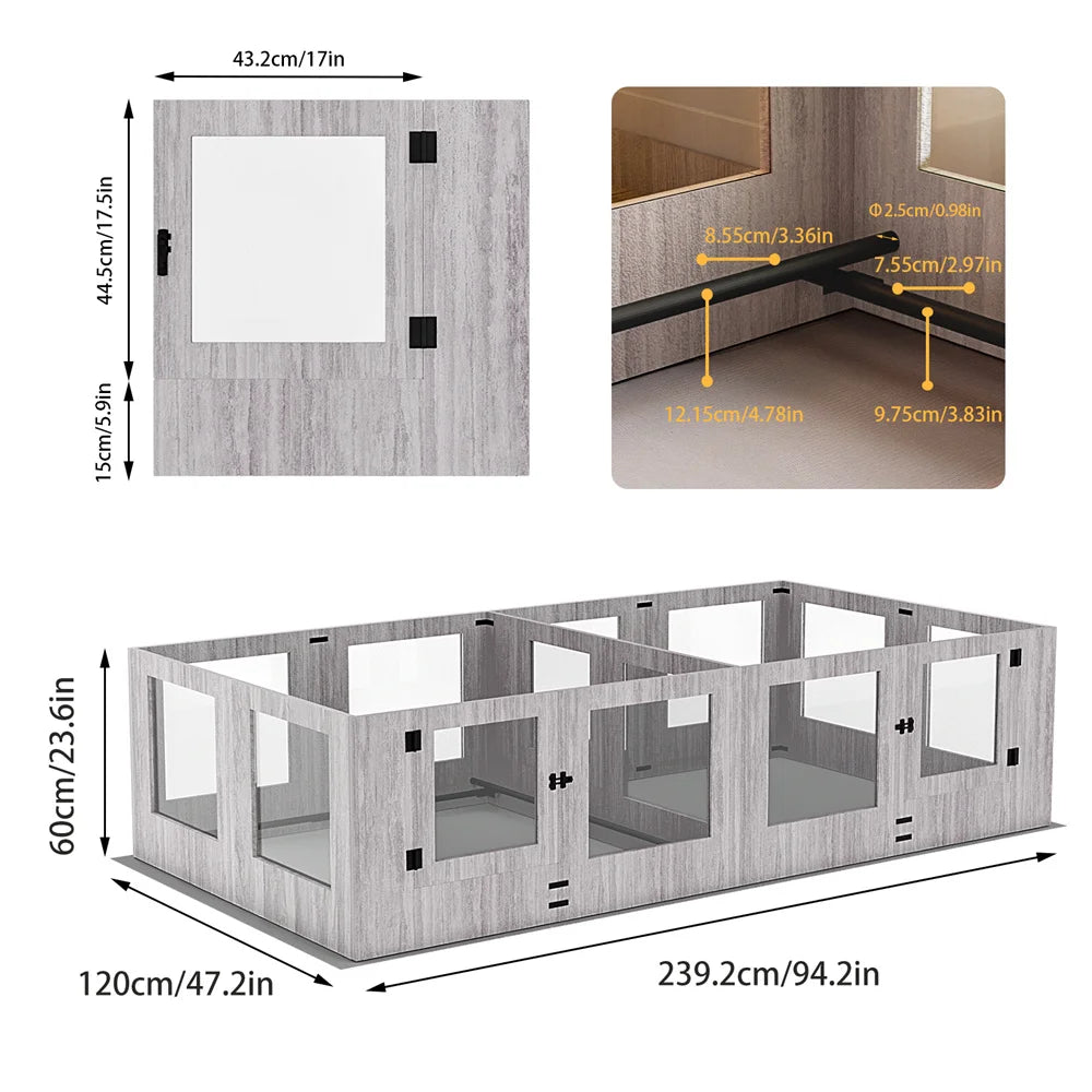 Borwart Tempered Glass Dog Playpen With Waterproof Mat And Rails