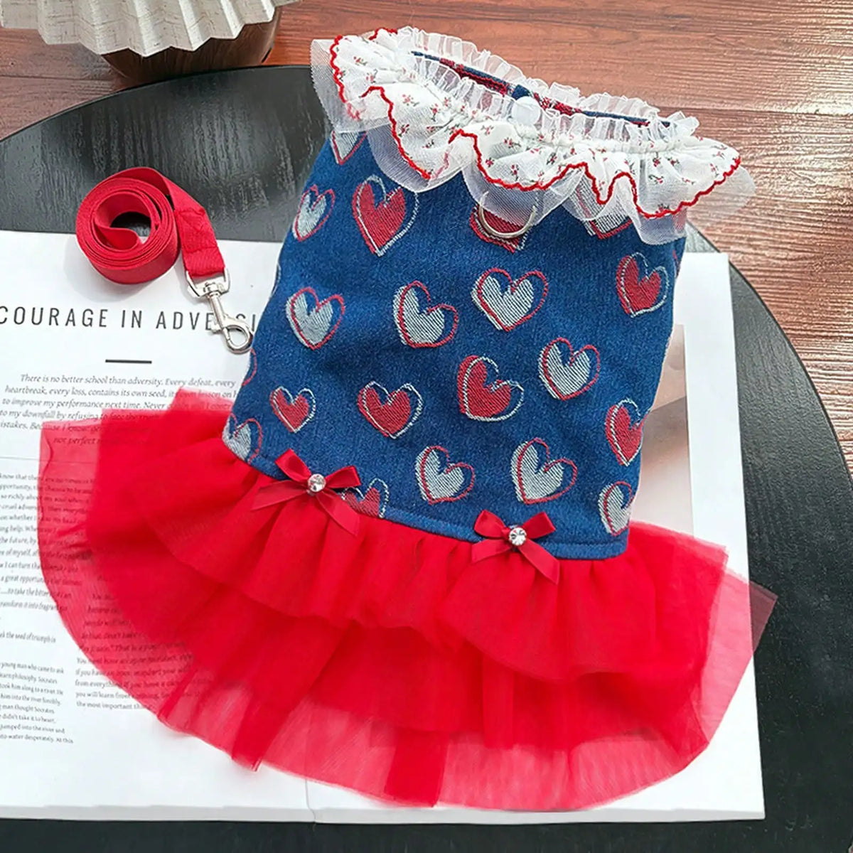 Spring Summer Denim Cherry Suspender Skirt Pet Dog Dress