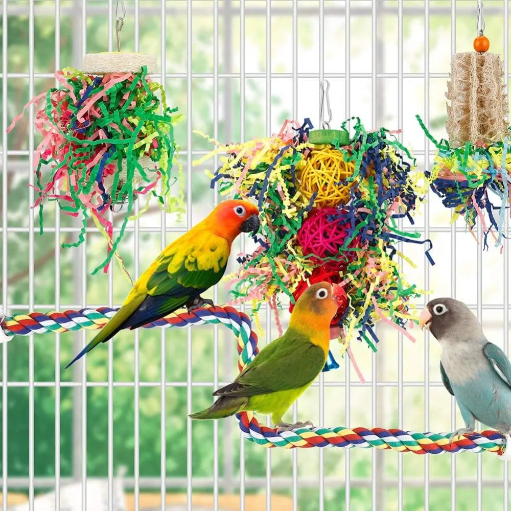 Bird Chew Toys For Parrots Paper Shred Foraging Cage Hanging 6 Pack