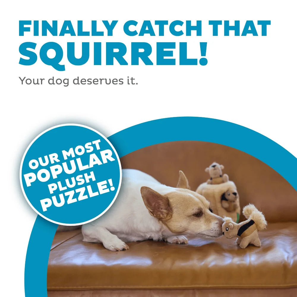 Interactive Plush Squirrel Hide Toy With Squeaky Removable Squirrels