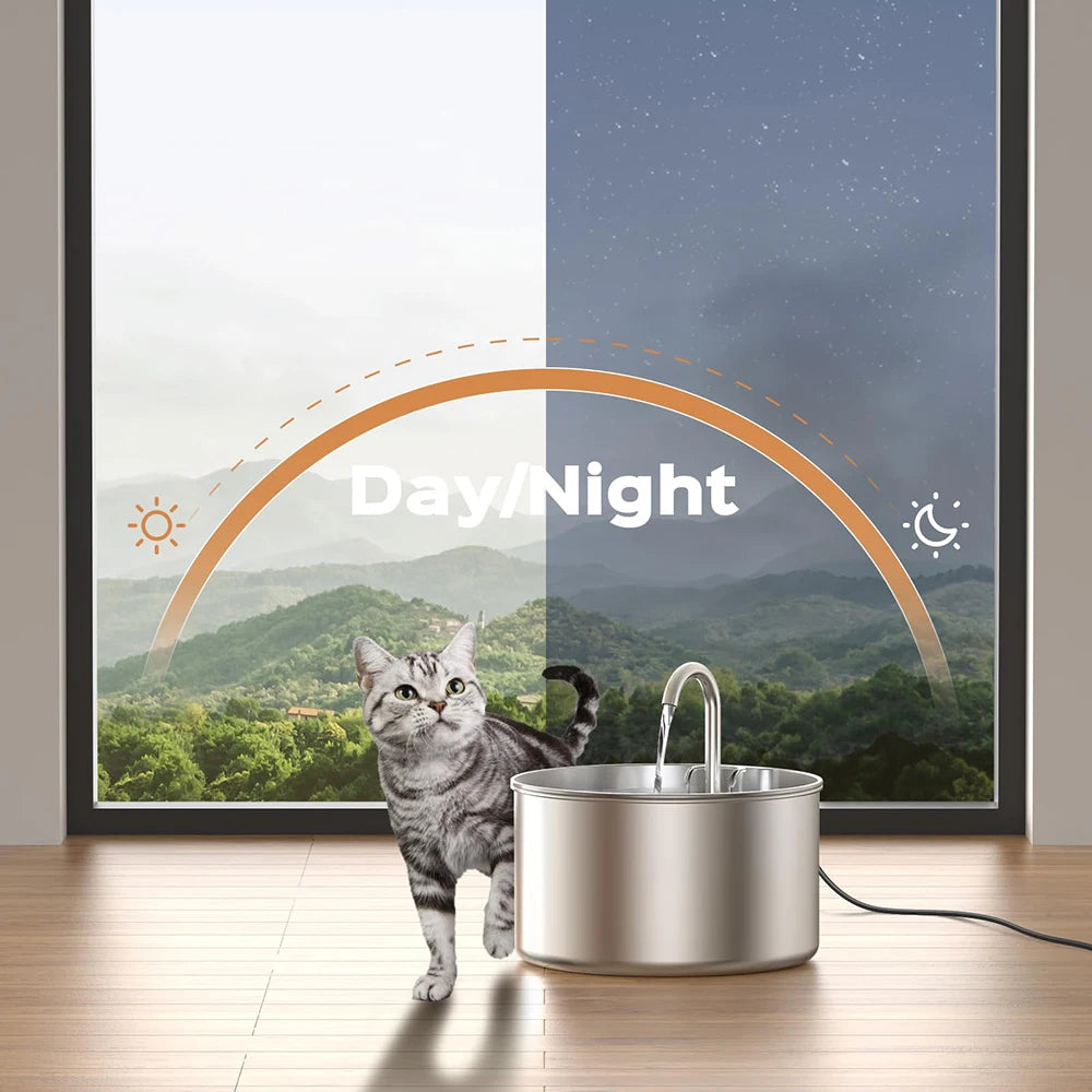 Stainless Steel Cat Water Fountain With Water Level Window