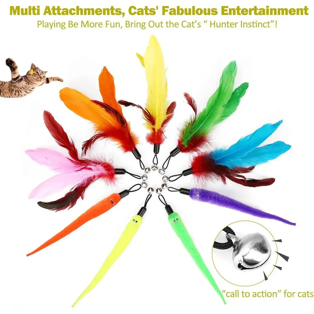 Retractable Wand Cat Toy With Feather Toys For Indoor Cats