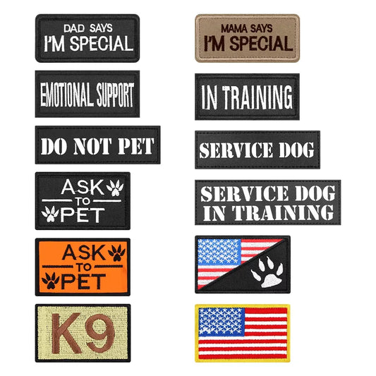 12-Piece Tactical Dog Patch Bundle For Vest Harness ID Tags
