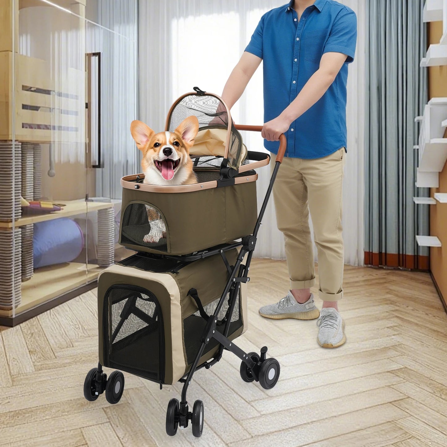 Bymaocar Foldable Pet Stroller For Small And Medium Dogs