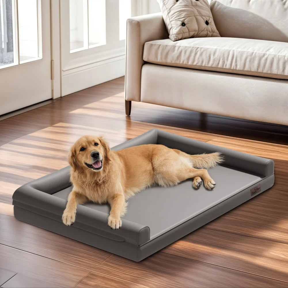 Borwart Orthopedic Dog Bed With Removable Cover Microfiber Leather Calming