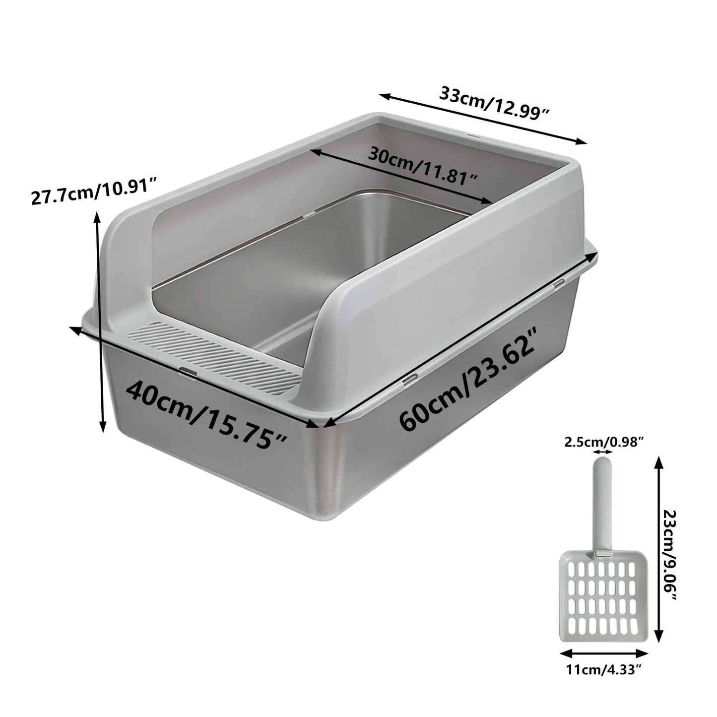 Stainless Steel Cat Litter Box High Sided Semi Open