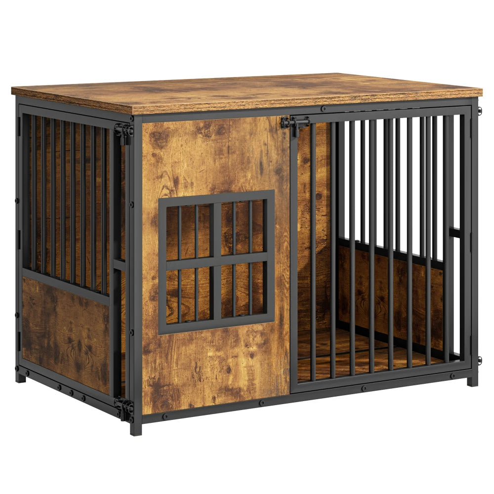 Indoor Wooden Metal Dog Crate Furniture With Storage Top
