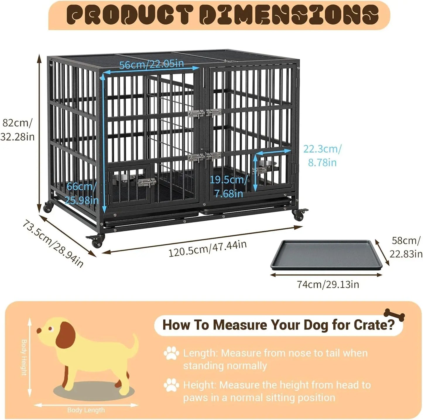 HiMISS Heavy Duty Metal Dog Crate With Divider And Wheels