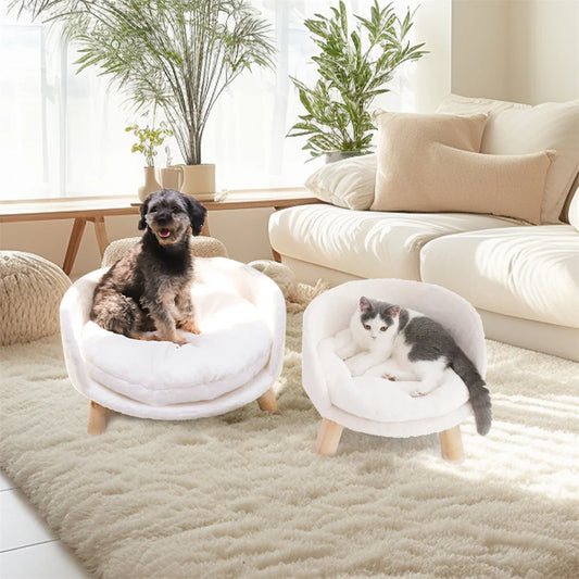 BINGOPAW Luxury Plush Cat Bed Nest Chair With Wood Legs