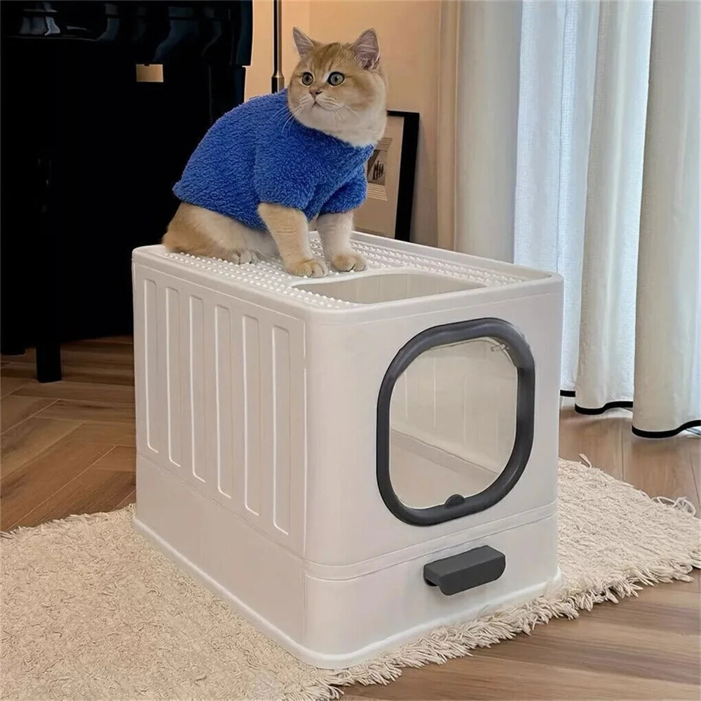 Enclosed Cat Litter Box With Scoop Drawer And Skylight Design