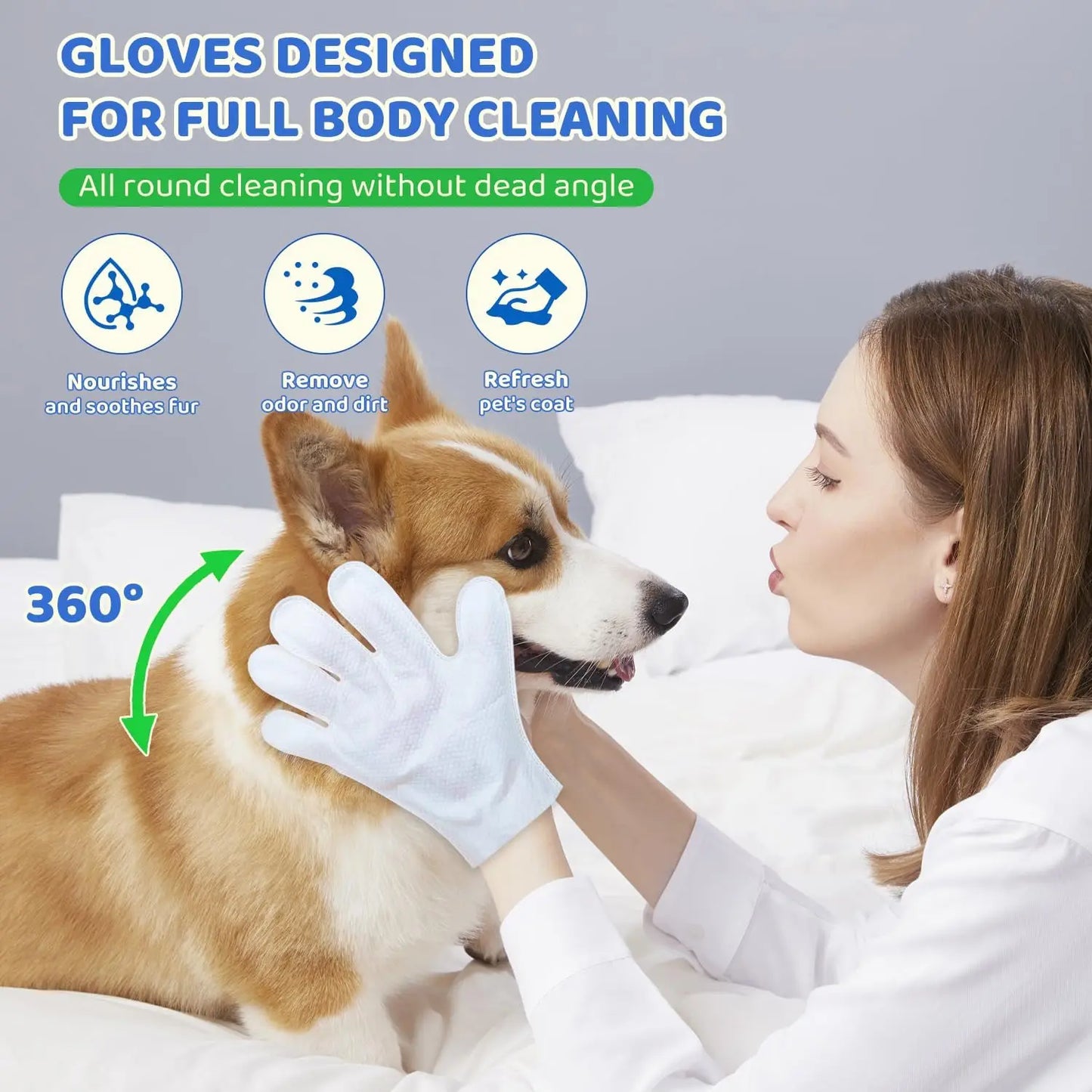 Pet Glove Wipes For Dogs And Cats, Unscented Grooming Towelettes