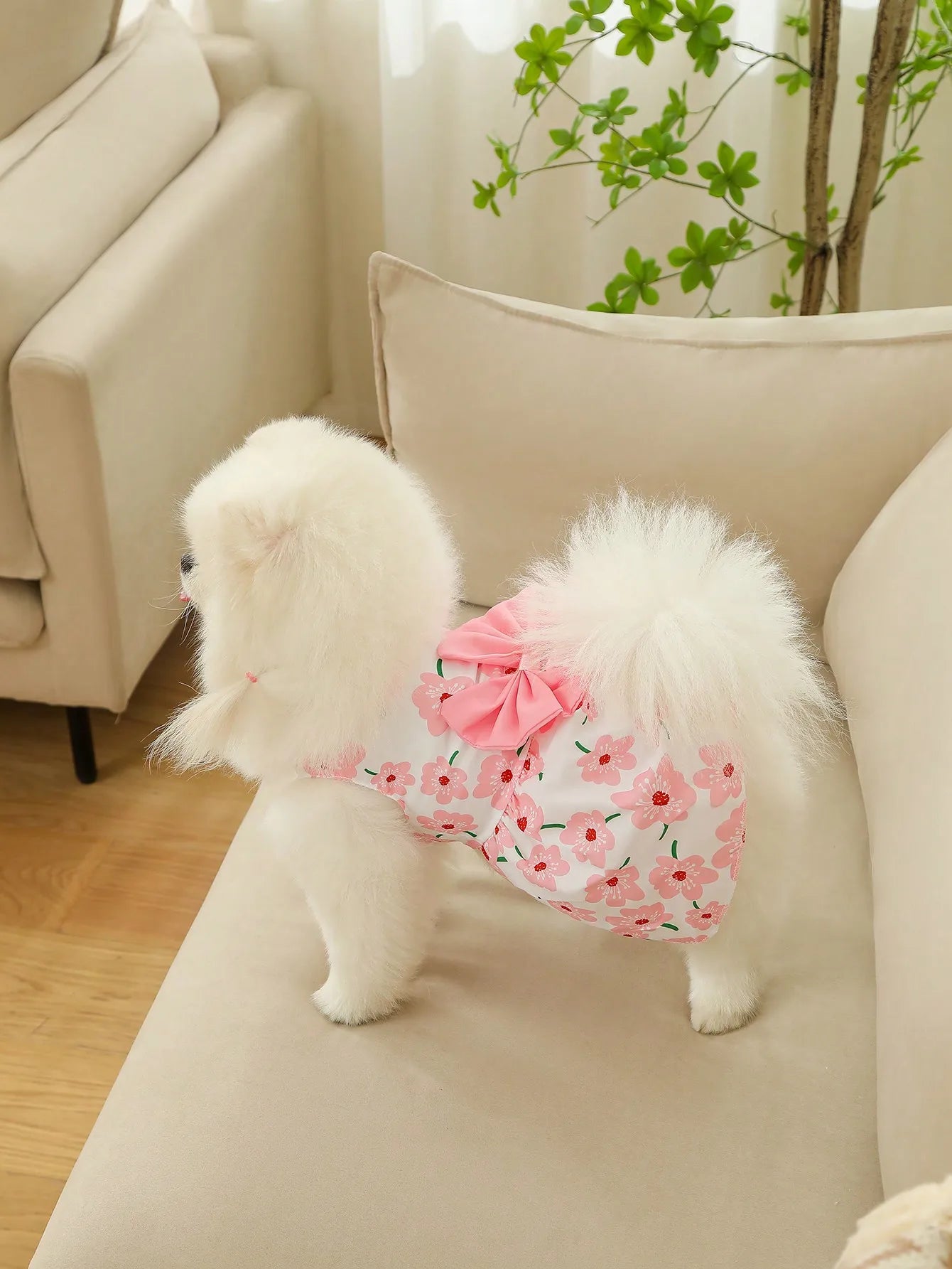 Strawberry Print Bow Decor Dog Dress For Christmas Holidays