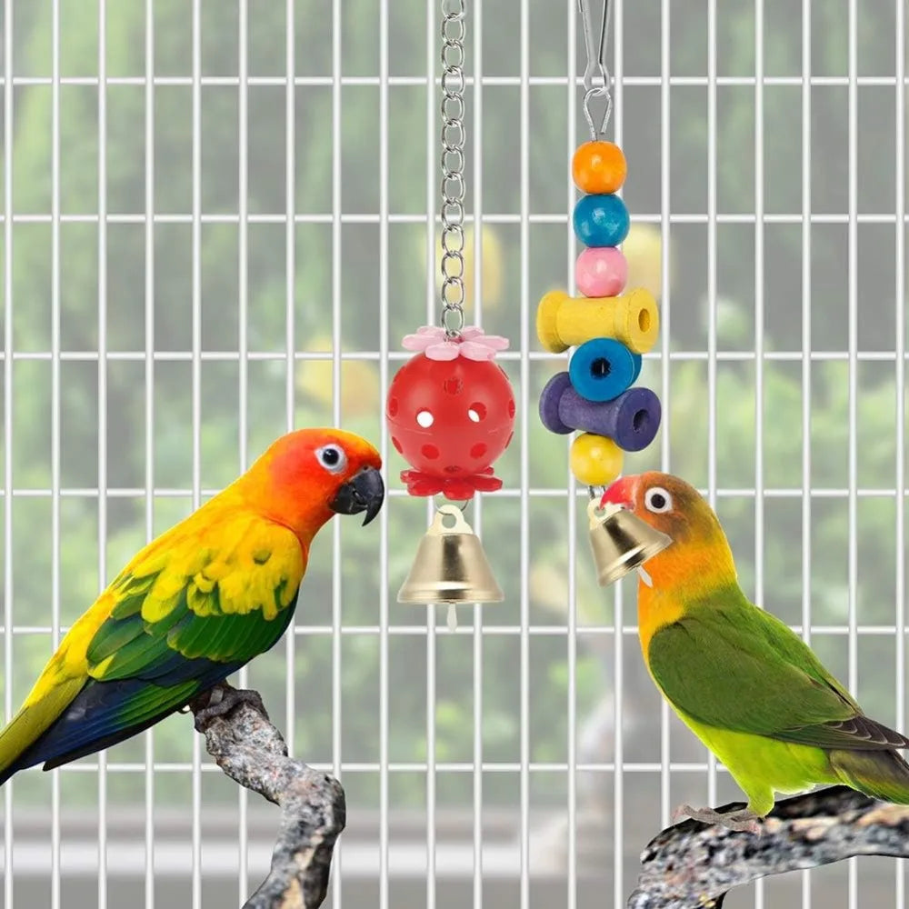Parakeet Bird Toys 11 Pcs Wood Perch Swings For Birds