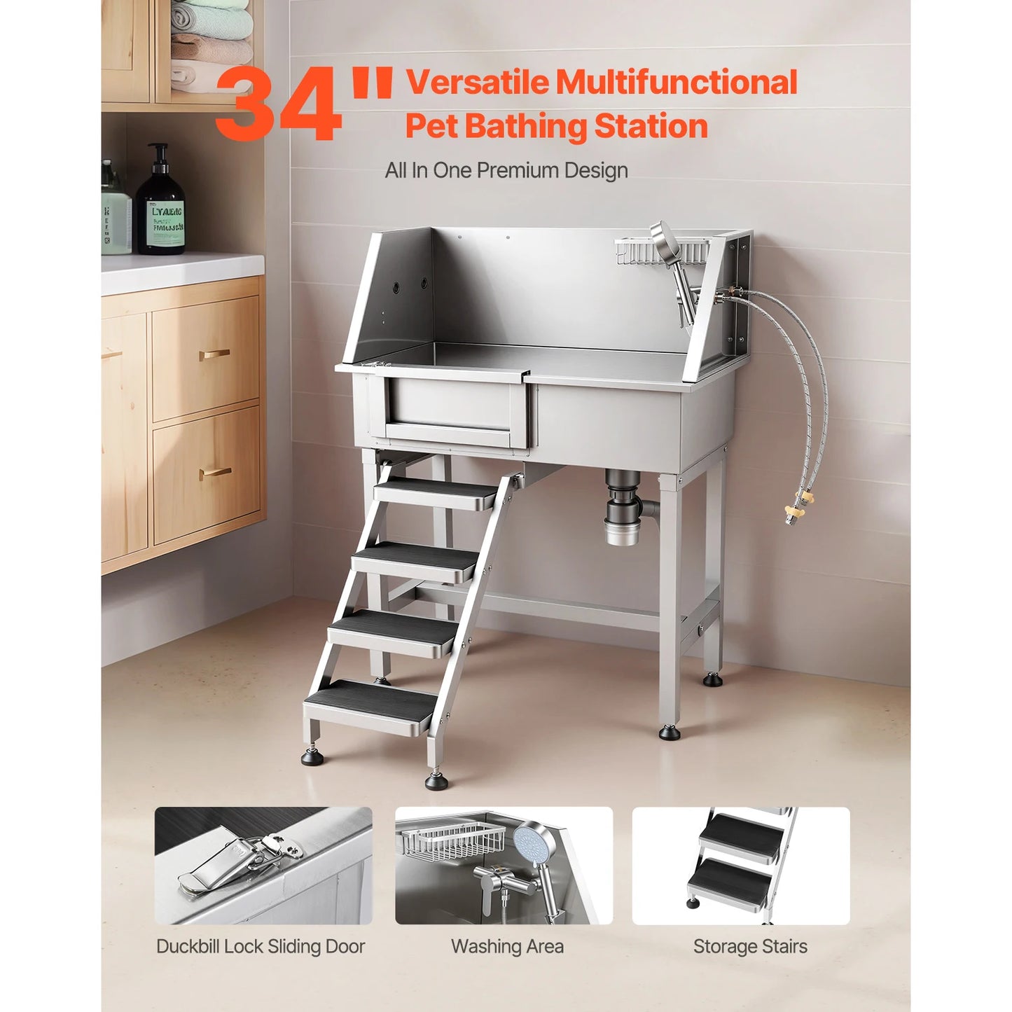 SucceBuy 34 Inch Stainless Steel Dog Washing Station Sink