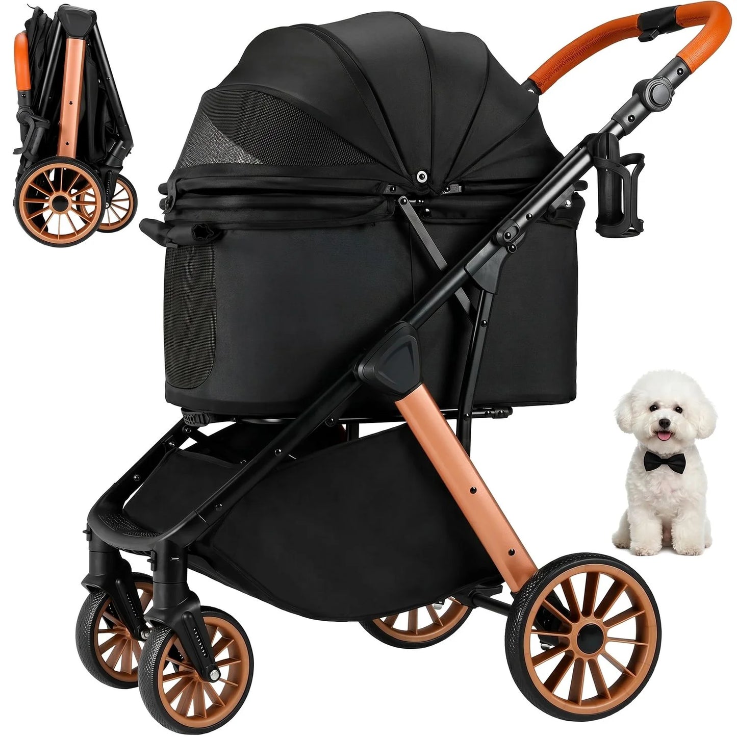 Foldable Medium Pet Stroller With Shock Absorbers