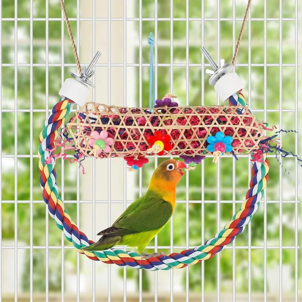 Bird Chew Toys For Parrots Paper Shred Foraging Cage Hanging 6 Pack