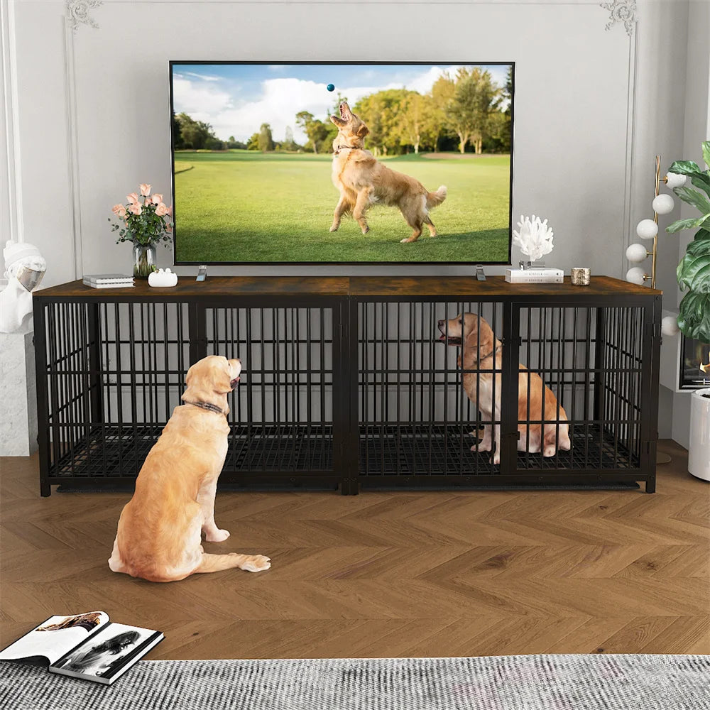 BORWART Heavy Duty Wooden Metal Dog Crate End Table Cabinet