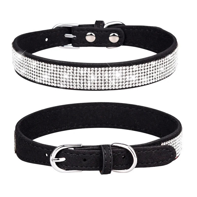 Bling Rhinestone Leather Dog Cat Collar