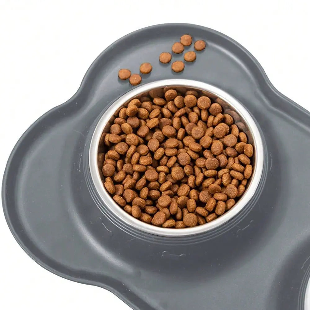 Stainless Steel Double Bowl Pet Feeder With Tray Anti Spill