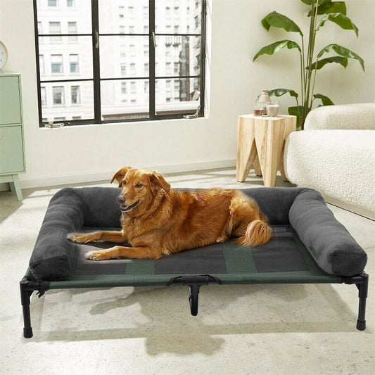 BORWART Outdoor Raised Dog Bed With Cooling Breathable Mat Plush